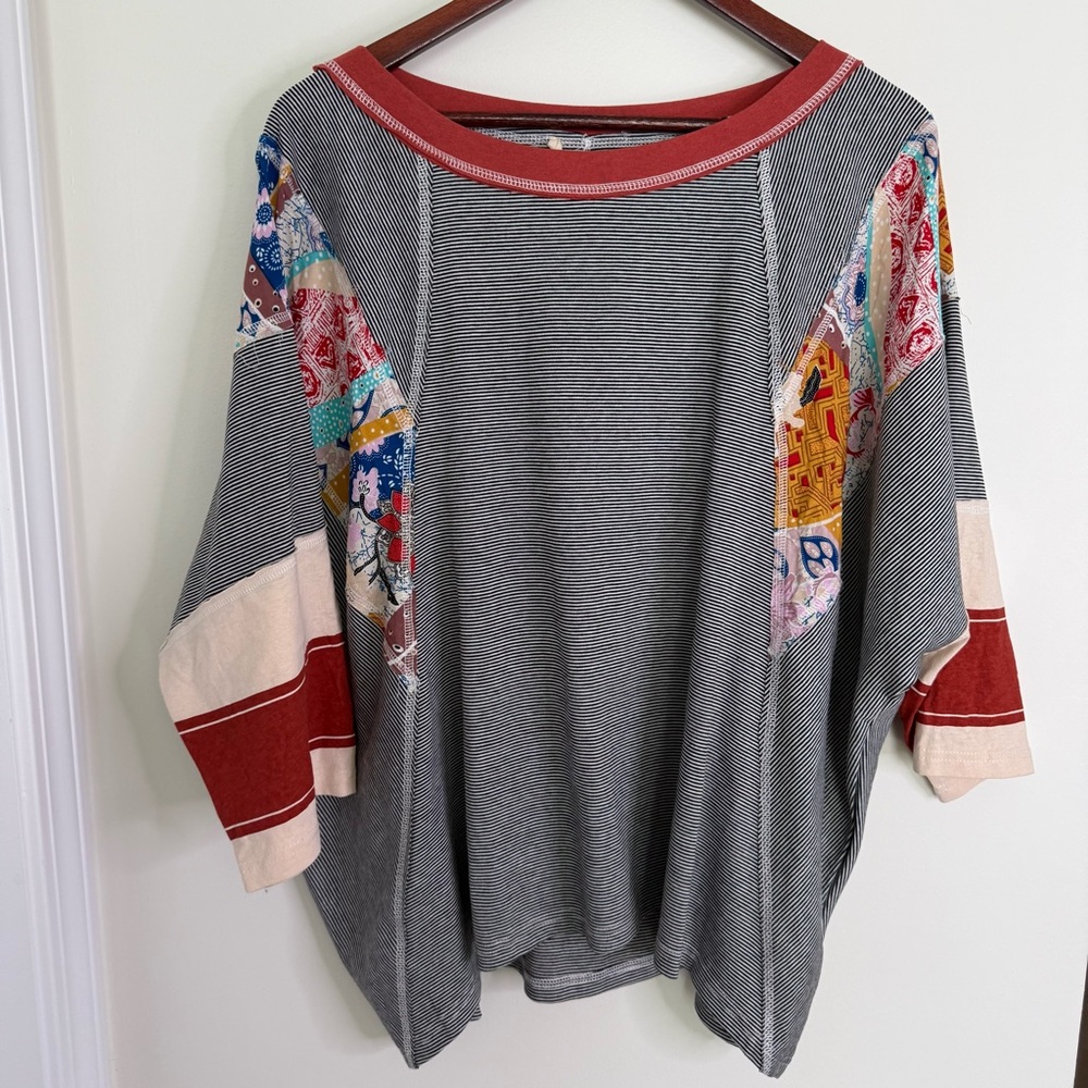 NWT Easel Oversized Boho Britt Patchwork Top Size… - image 2